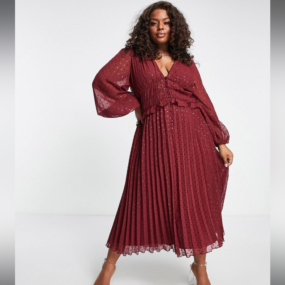 Nwt Asos Design Curve Button Ruched Waist Pleated… - image 3